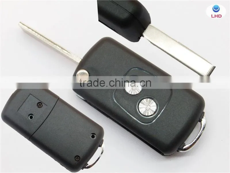 Hot sale Peugeot 407 2 buttons flip remote key shell with groove blade for cars