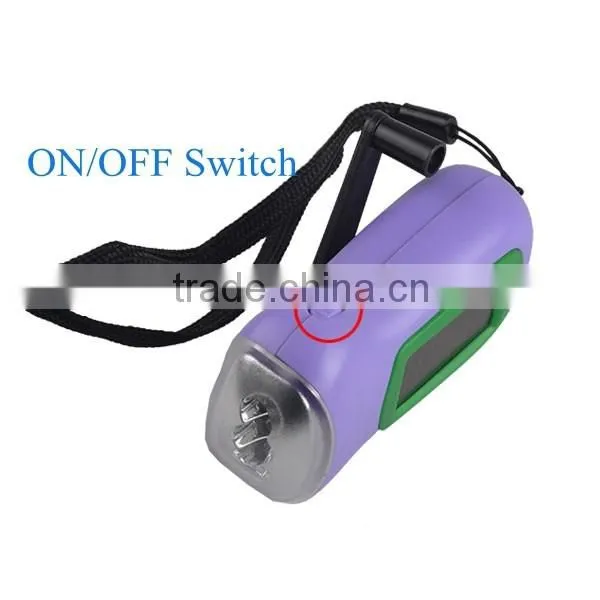 Hand crank emergency Dynamo Solar 3 LED Hand Rechargeable Flashlight