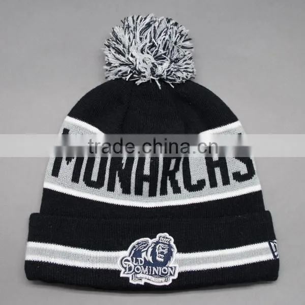 2015 FASHION ACRYLIC TEAM POMPOMS WINTER HAT WITH EMBROIDERY LOGO