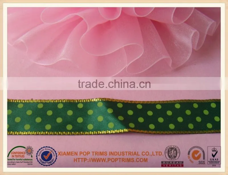 Colorful decorative polka dot printed satin ribbon