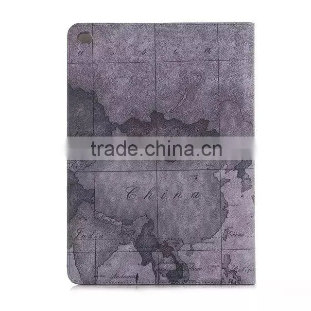 Fashion map leather wallet case for IPad air 2,For ipad 6 case and covers