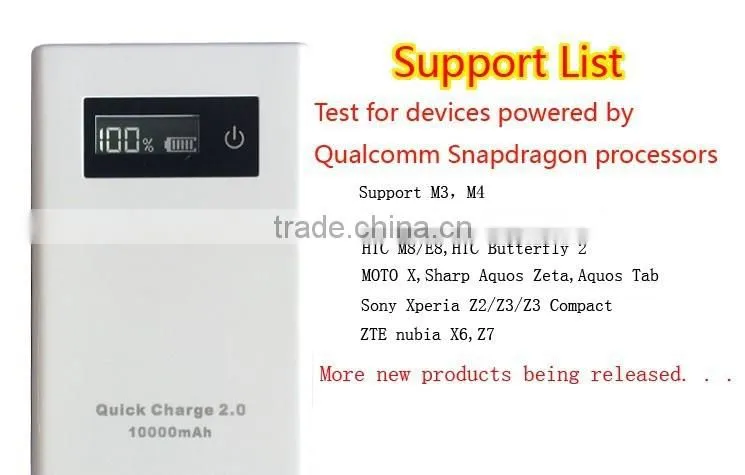 QC2.0 qualcomm Quick charge 2.0 10000mA Dual port power bank with LED Indicators