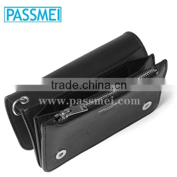 Unisex Chain-Trimmed Genuine Leather Wallet