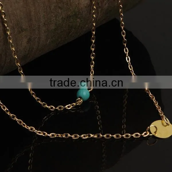 copper beads short model thin gold chain necklace