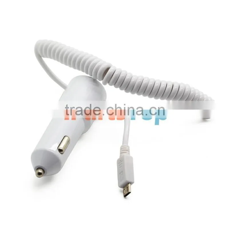 Factory Wholesale White 2A Car Charger For Samsung HTC With Micro USB Cable Line With Retail Package Box