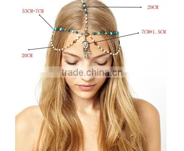 2016 New HotBohemian Metal Rhinestone Water Pendant Head Chain Jewelry Headband