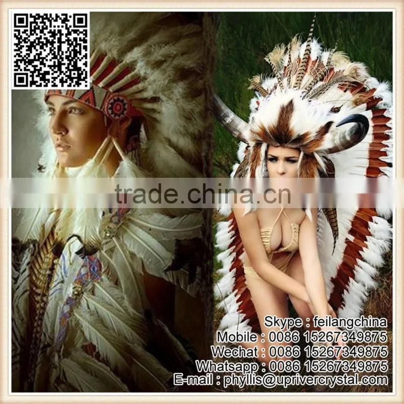 Indian Hat Decoration Brown And White Big Eagle Feather