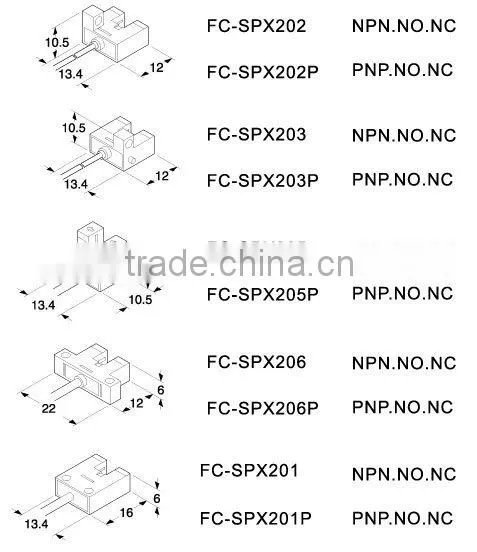 FC-spx200 series photoelectirc sensors, U shape photoelectric sensors, small size, With Circuit Protected
