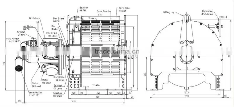 10Ton Air Winch "HONGXIN" Brand Ingersoll Rand Type,Electric winch Equivalent,10 ton Air Pulling Winch