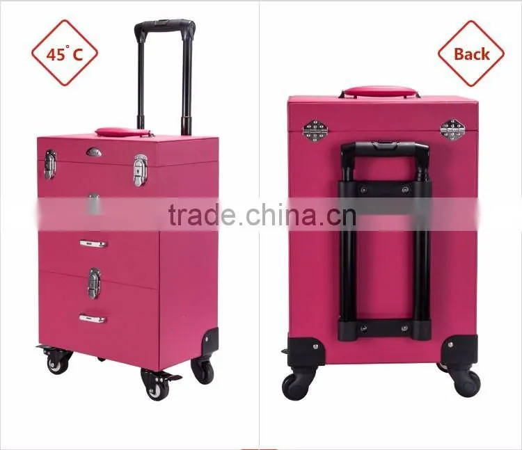 Professional Beauty Cosmetic Case Pink Makeup Case/ Box PVC Leather Box