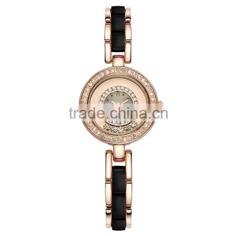 High quality alloy and acrylic band shiny diamond fashion bracelet ladies watch