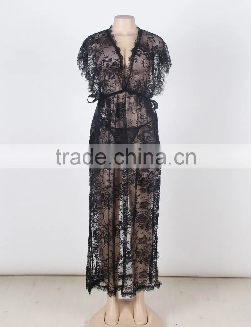 Women long gown see through transparent lingerie