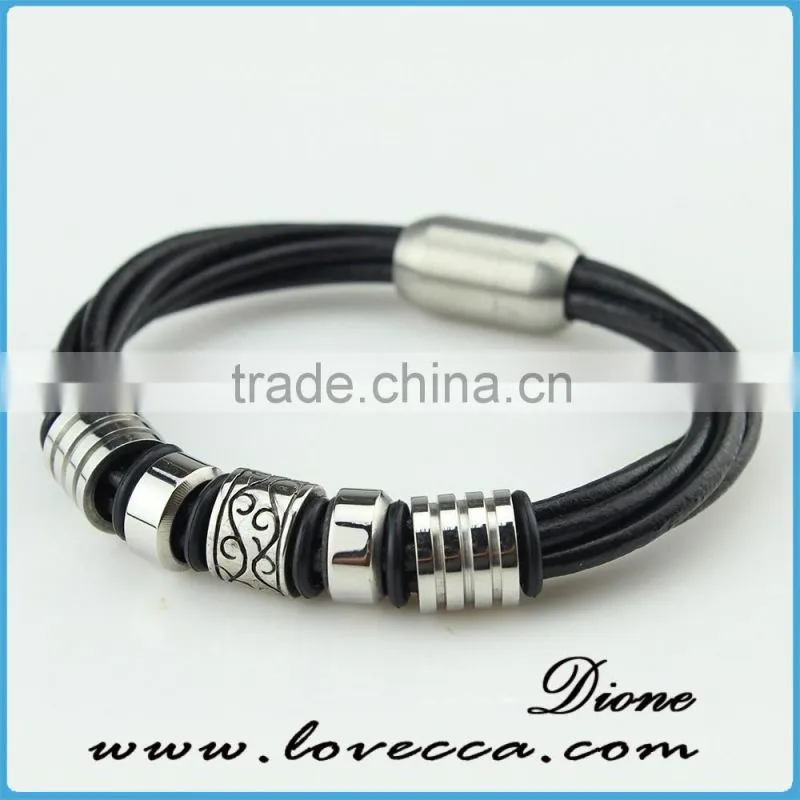 leather cuff bracelet!! 2016 NEW Stainless Steel Jewelry Silver Man-made Braid Leather Bracelet for men