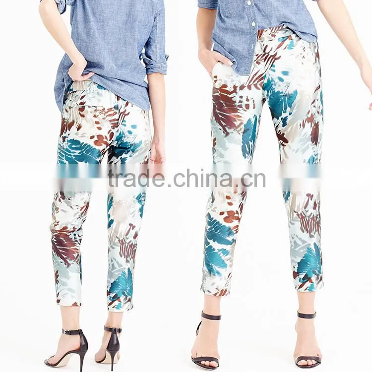Fashion design elastic waist straight pattern fancy print girls casual long pants
