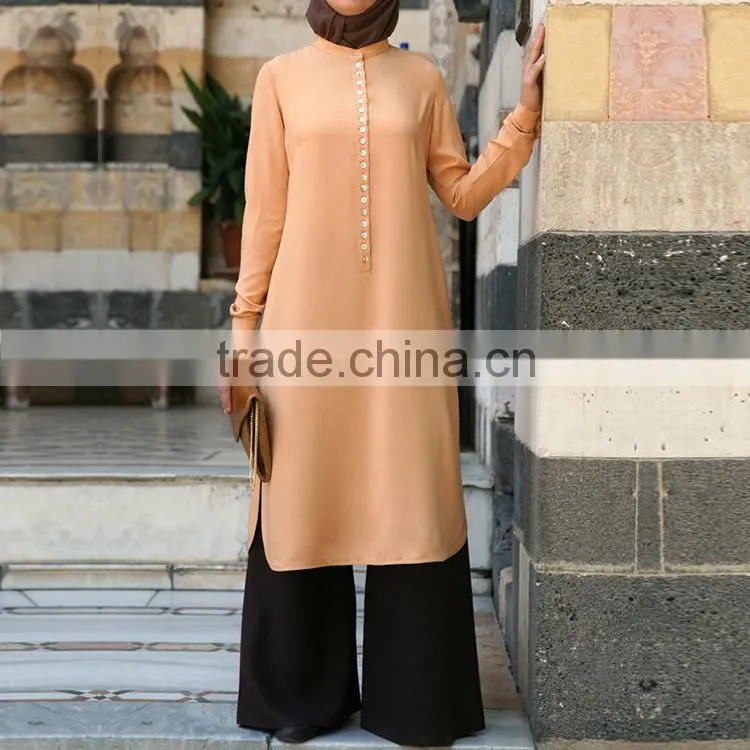 Oem supplier split side fashion design long sleeve pearl chiffon muslim women party dress