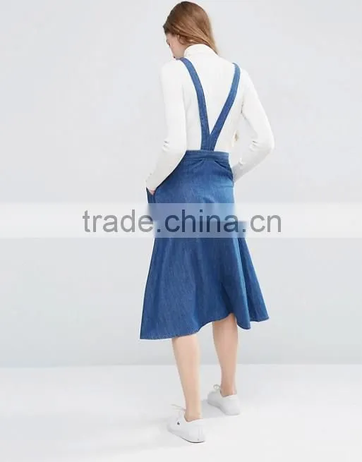 Wrap Front Pinafore Midi Dress Denim Dresses Women