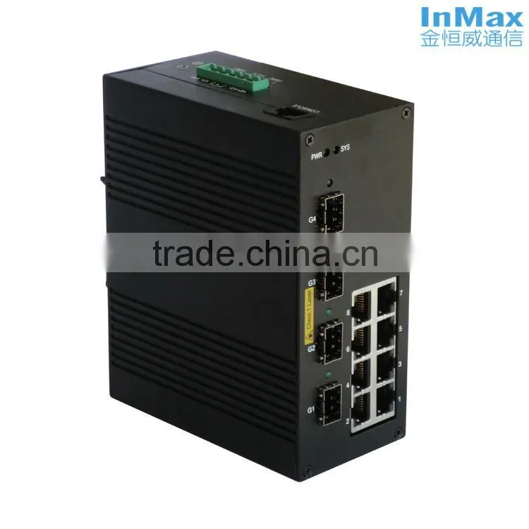 Tunnel Traffic 4x1000M FX(SFP Slot) to 8x10/100MBase TX PoE Gigabit Managed Industrial Ethernet Switch Broadcom progr