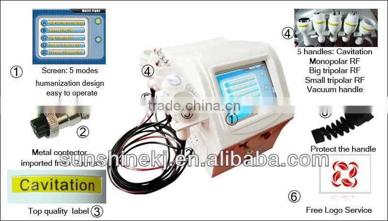 2016 Hot 5 treatment handles ultrasonic cavitation weight loss machine