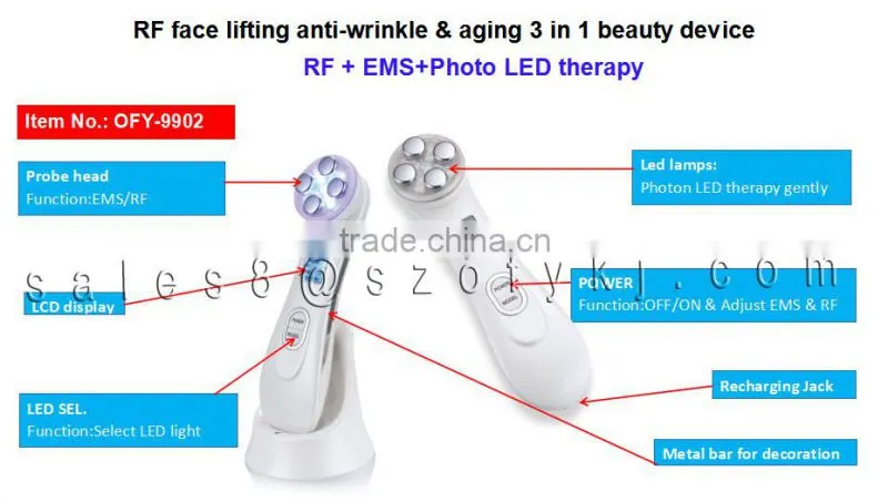 6 colors LED and RF/EMS Sonic Skin scrubber facial beauty product