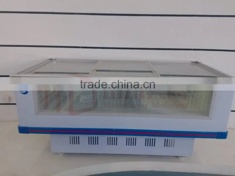 2016 high quality commercial glass top 568L/618L/818L meat freezer seafood display freezer for supermarket fish display cabinet