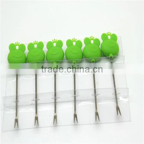 Cute crab shape silicone fruit fork with stainless steel