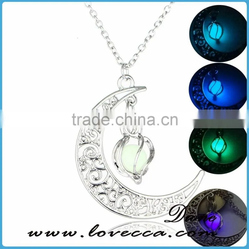 Gift for her Glow in the Dark Necklace,Lunar Moon Pendant,Crescent Moon Necklace