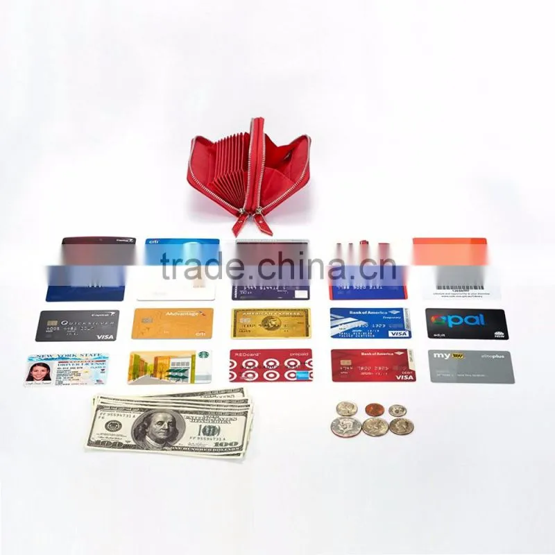 Women's Genuine Leather RFID Secure Spacious Cute Zipper Card Wallet Small Purse