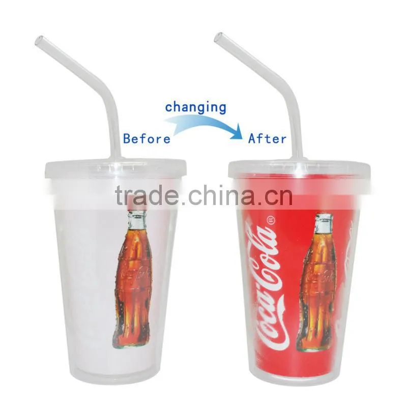 Transparent Plastic Mug with lid and straw