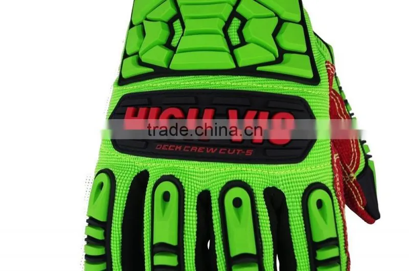 CE 4543 cut proof high visibility oil and gas safety gloves TPR cut resistant impact protection gloves