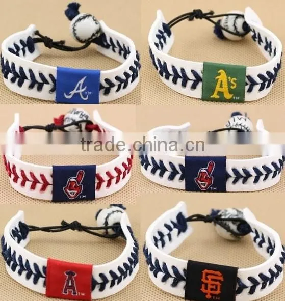 U.S. Major League Baseball leather braided bracelet, baseball sports leather bracelet,custom logo leather bracelet for promotion