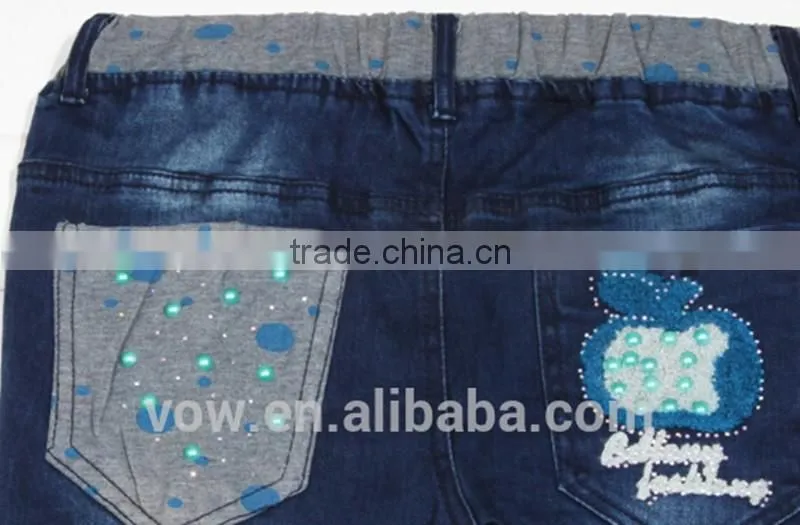 wholesale girl's jeans cheap kids jeans with beautiful pattern
