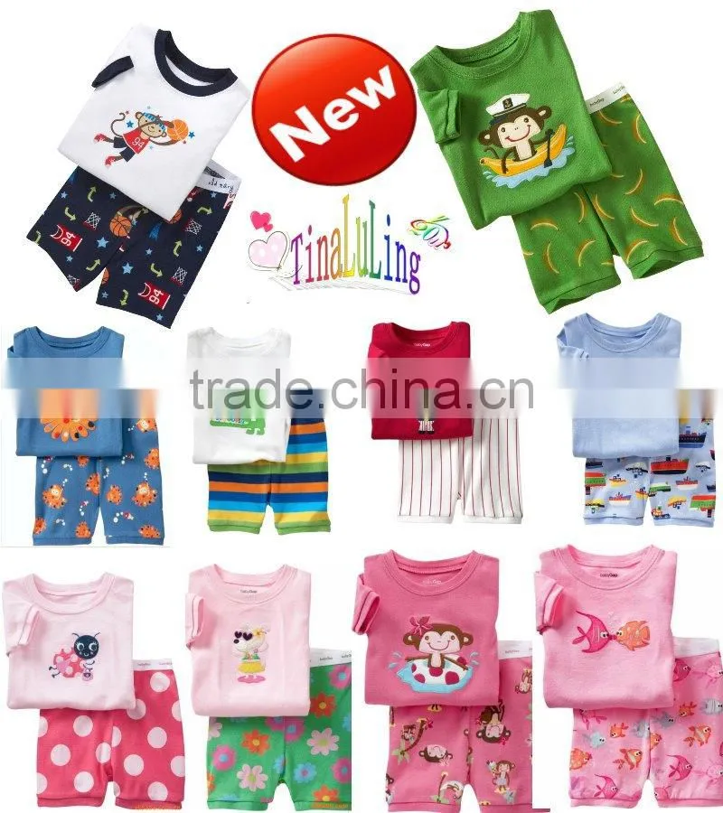 girls pink cute fish pattern pajamas sets baby cotton short sleeve sleep wear summer pyjamas
