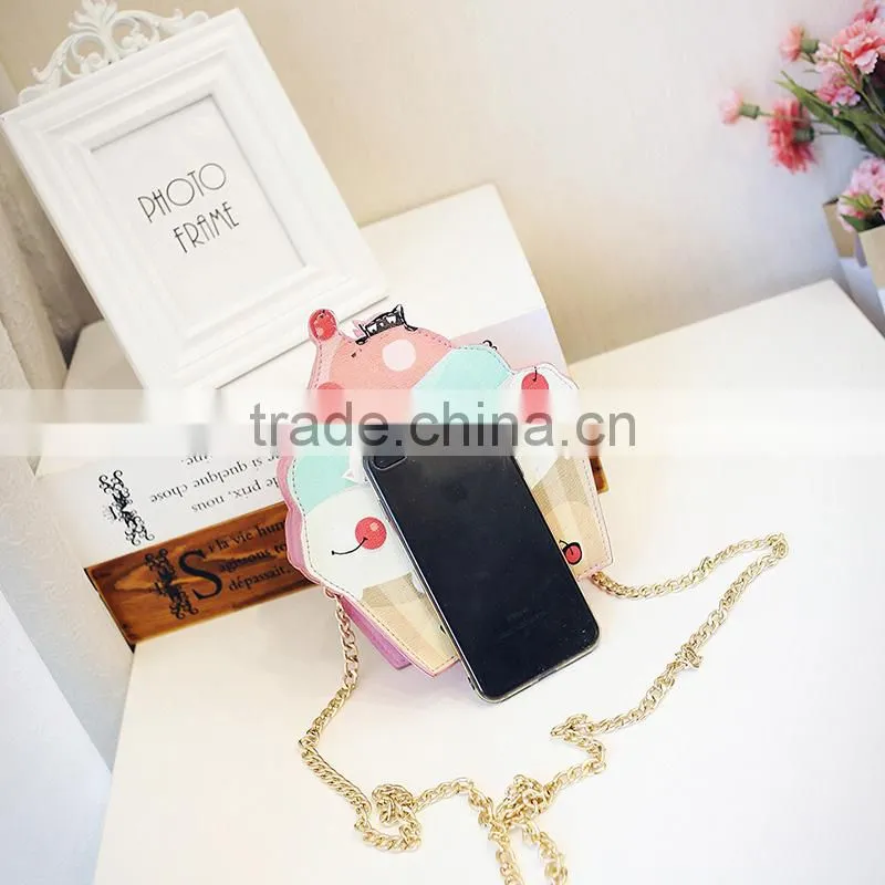 2017 New Cute Cartoon PU Leather Women Ice Small Chain Clutch Crossbody bags Girl Shoulder Messenger bag