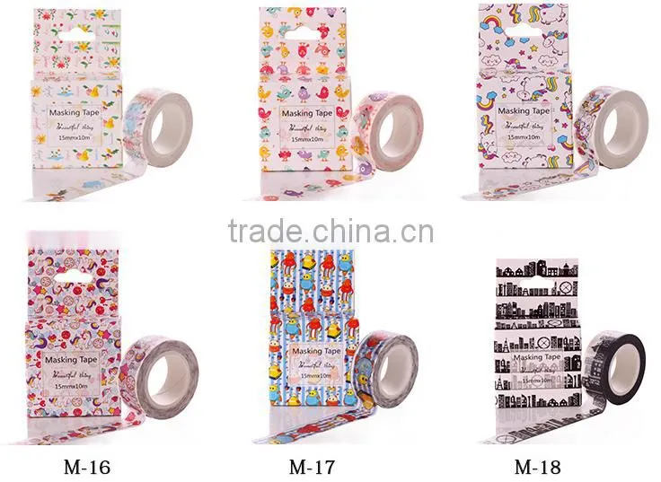 Multicolor customized Japan washi tape 1.5cm*10m cut by hand adhesive paper tape whole roll no trace removeable