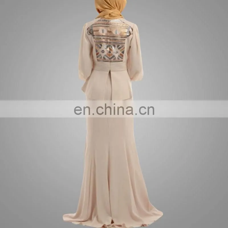 2016 Wholesale Jubah Malaysia Beaded Fashion Muslim Design Fancy Appliqued Muslim Jubah Baju Kurung Malaysia