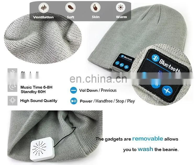 custom acrylic reversible blue tooth beanie hat with woven label for women
