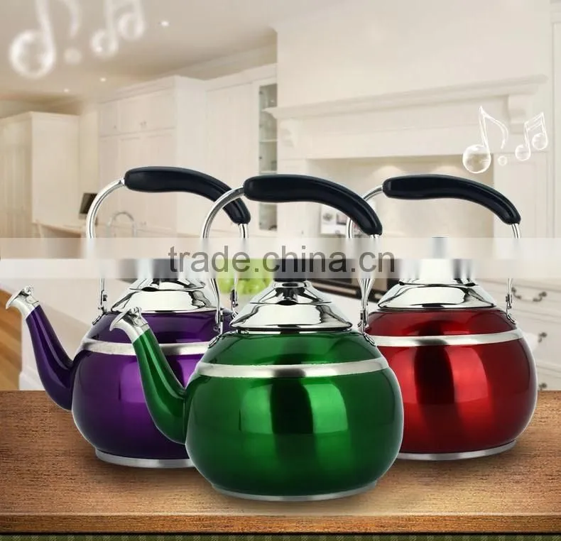 201 stainless steel kitchen cooking whistling kettle with funnel/ colored tea kettle/ water jug