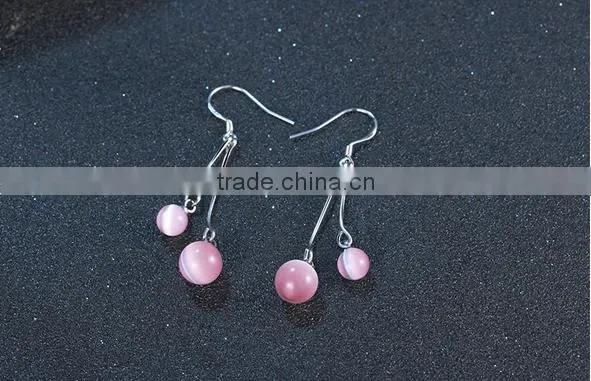 2016 new fashion red opal cat eye silver long pendant earring