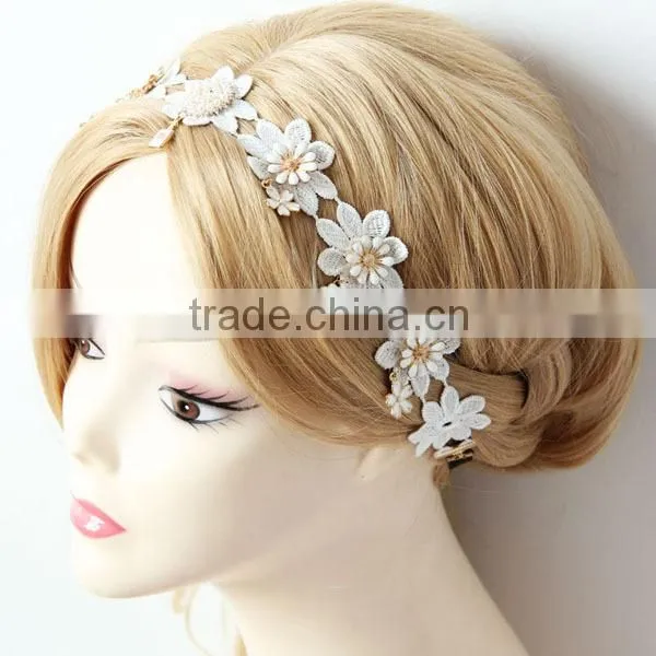 Gothic Handmade Bride Princess Wide Lace Flowers Head Wrap Hairband