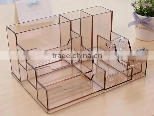 Acrylic multifunction pen case hot sell design desk storage case office acrylic stationery set factory