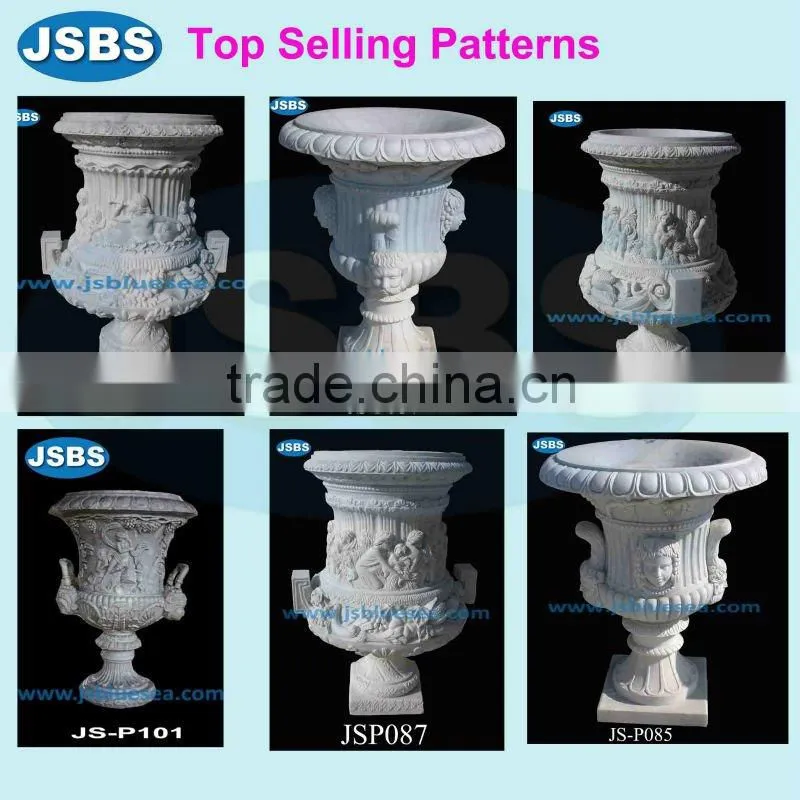 red natural marble carved garden decorative flower pot