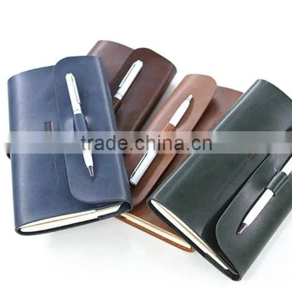 Factory hot sell handmade fashion real leather notebook with pen