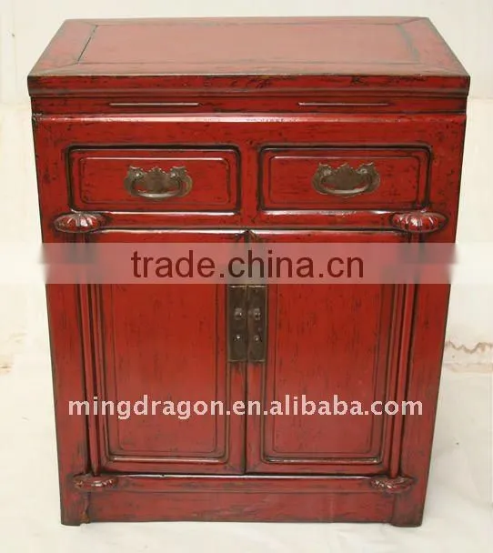 Antique Chinese Red Wedding Bedside Cabinet