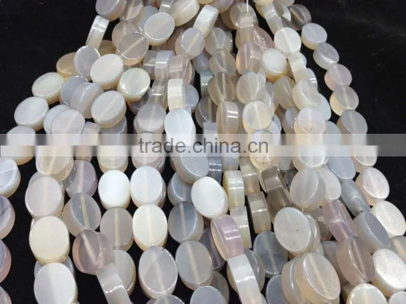 WholeSale high quality Price polish double flat shape Grey agate oval loose beads for jewelry making