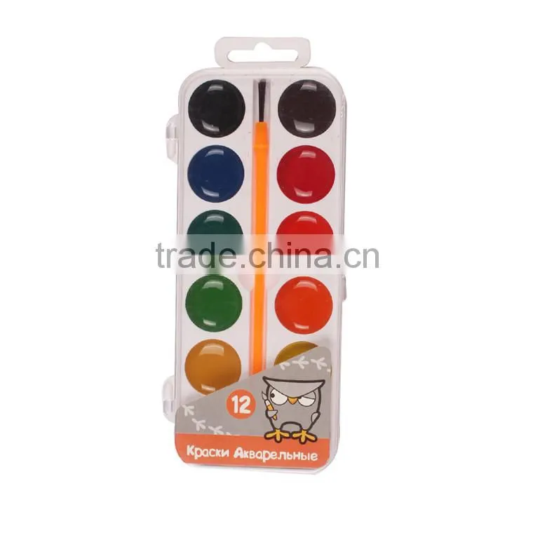 China Hot Selling High Quality 12Colors Dry Water color Paint Set For Kids With Brush