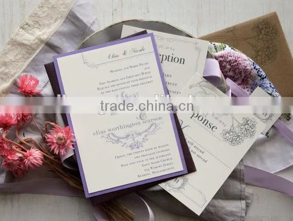 beautiful flower with lace ribbon with box linen wedding invitation card