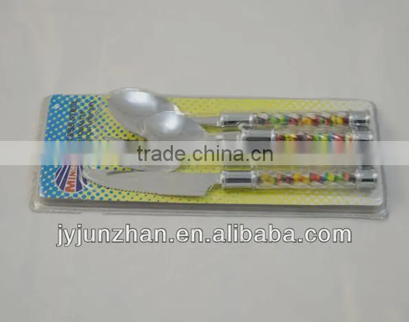 24pcs cutlery sets in plastic basket packing with plastic handle of nice design and OEM quality