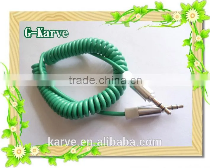 1.8m colorful DC 3.5 M-M spiral audio cable with metal connector