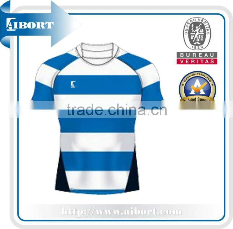 SUBRG-881 sublimated white blue striped rugby jersey