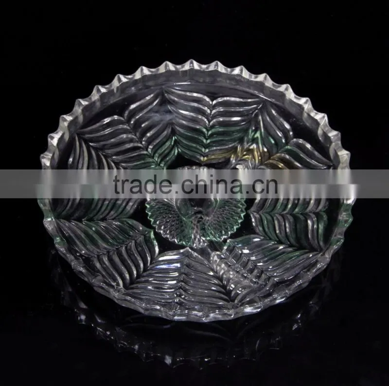 grand clear metasequoia leaves embossing glass dessert plate for dinner